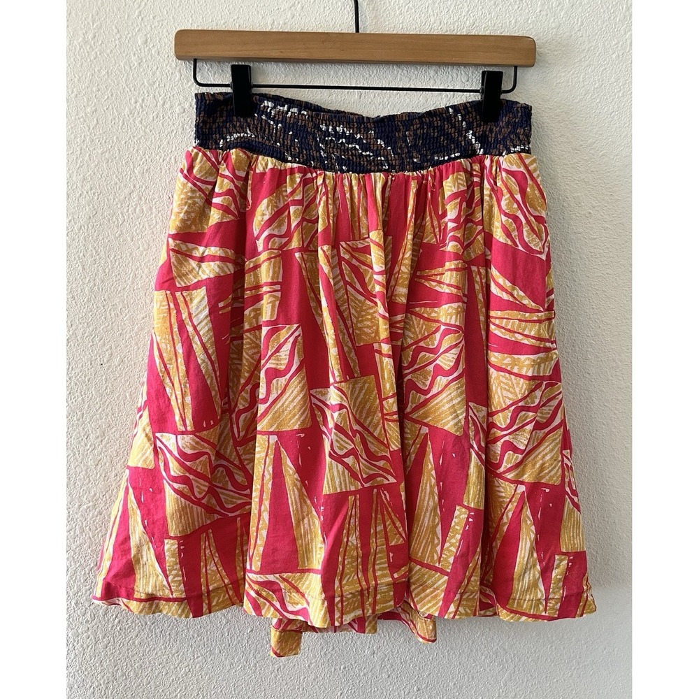 Anthropologie Vanessa Virginia Skirt Sz 2 Colorful Pink Geometric Smocked Waist